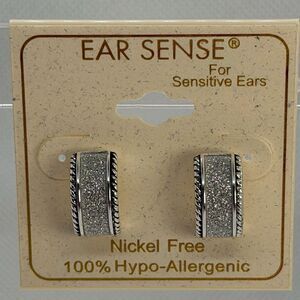 3For$20Ear Sense  Silver Sparkle Rope Detail Hoop Earrings Silver Hypoallergenic